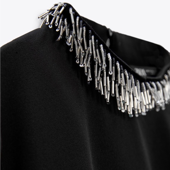 NWT Zara Beaded Collar Mini Black Dress - Picture 8 of 9